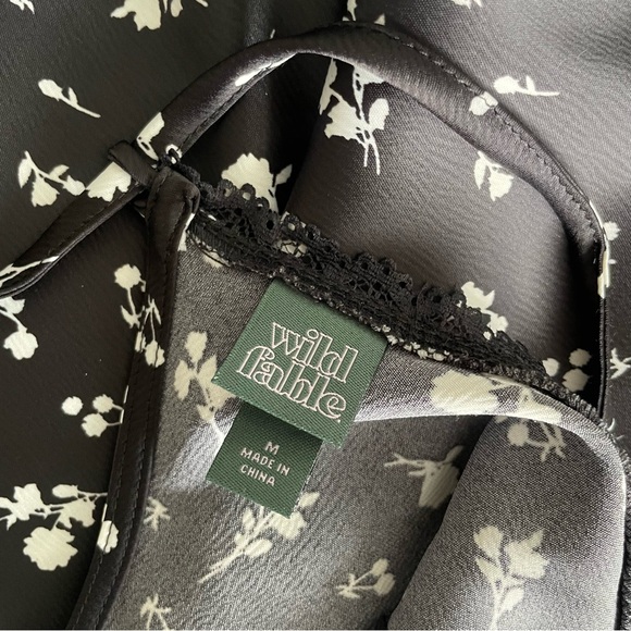 Wild Fable Lace Trim Silky Black Floral Slip Dress MEDIUM - Picture 9 of 9